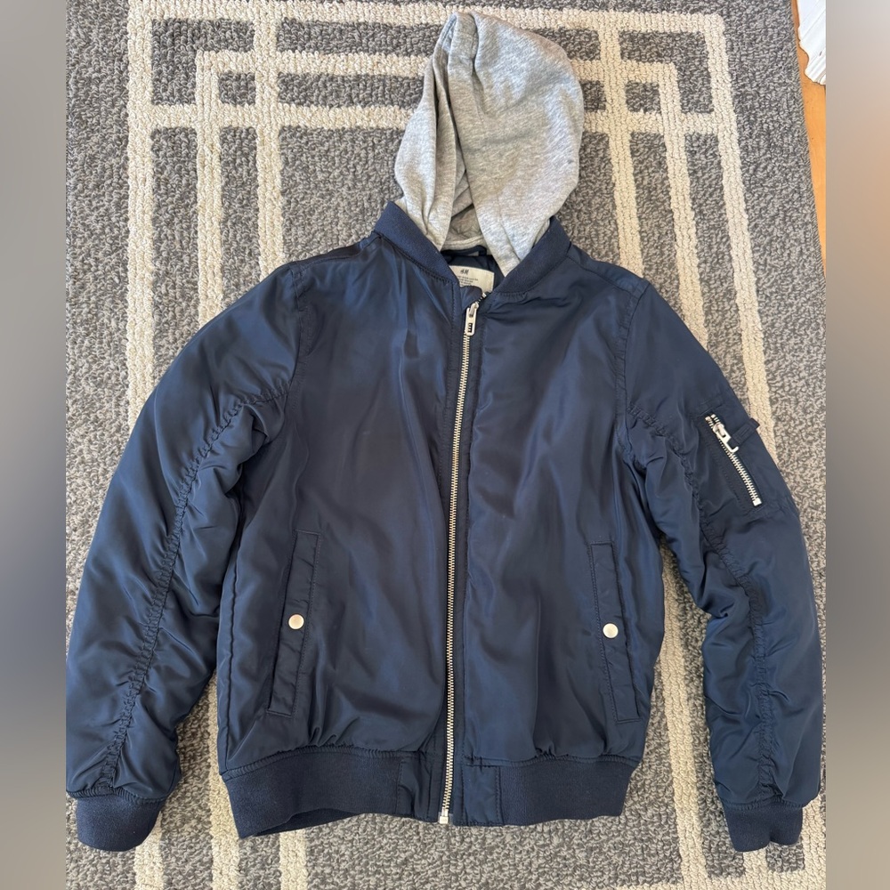 H&M Navy Bomber Jacket with Grey Hooded Lining